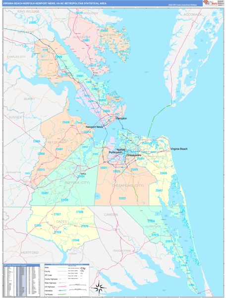 Virginia Beach-Norfolk-Newport News Metro Area Map Book Color Cast Style